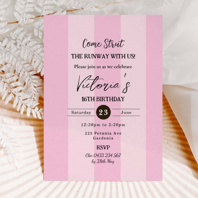 Fashion Runway 16th Birthday Feminine Chic Girly Invitation (Creator Uploaded)