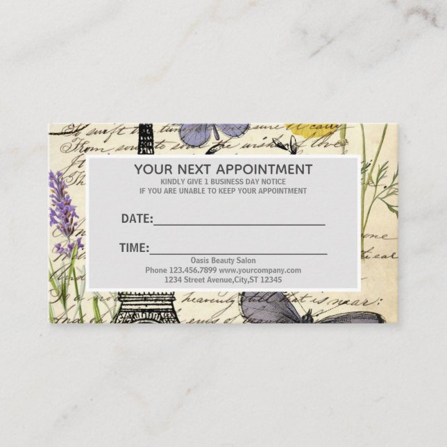 Fashion Salon SPA french eiffel tower Paris Business Card (Front)