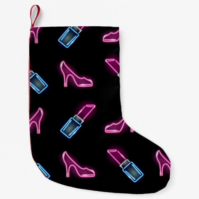 Fashion seamless pattern with neon icons of lipsti small christmas stocking (Front)