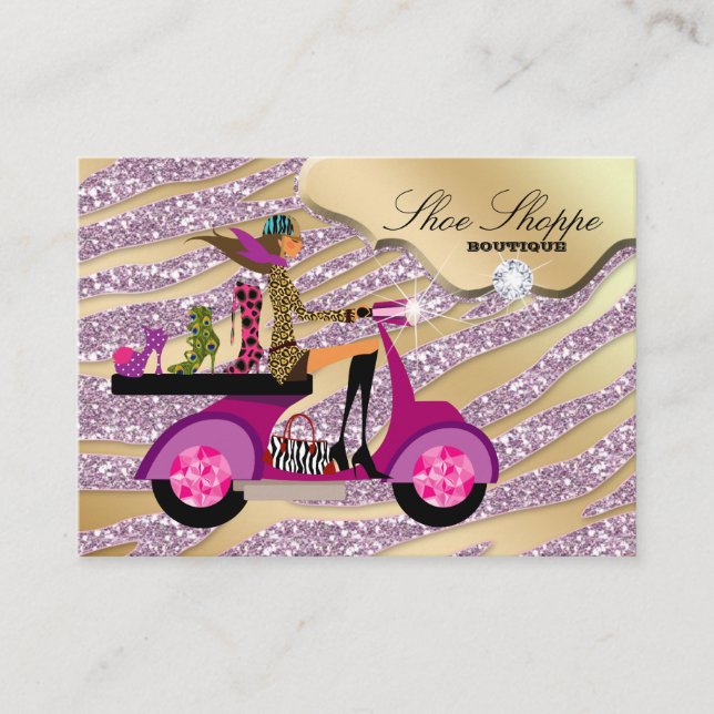 Fashion Shoes Jewellery Zebra Pink Jewel Glitter 8 Business Card (Front)