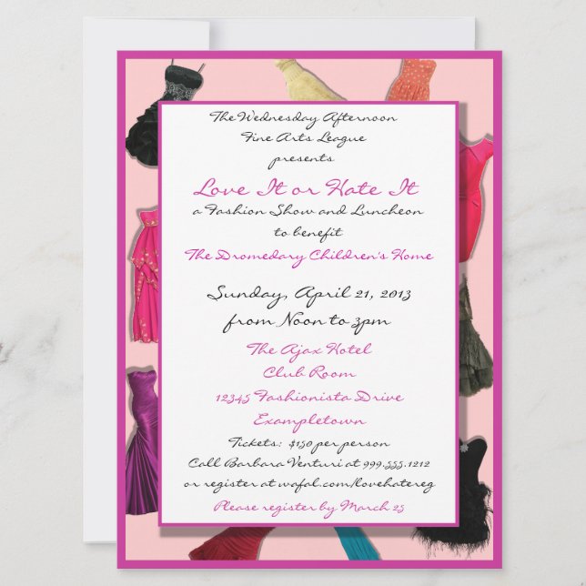 Fashion Show and Luncheon Custom Invitations (Front)