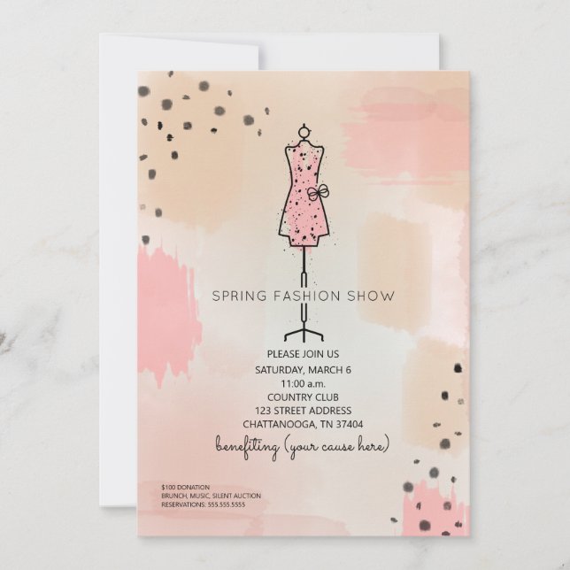 Fashion Show Charity Event Dress Form Pink Invitation (Front)