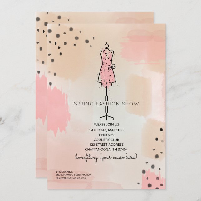 Fashion Show Charity Event Dress Form Pink Invitation (Front/Back)