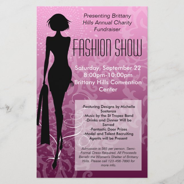 Fashion Show Flyer, Pink Silhouette Swirl Flyer (Front)