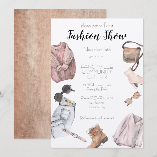 Fashion Show Invitations Watercolor Style (Front/Back)