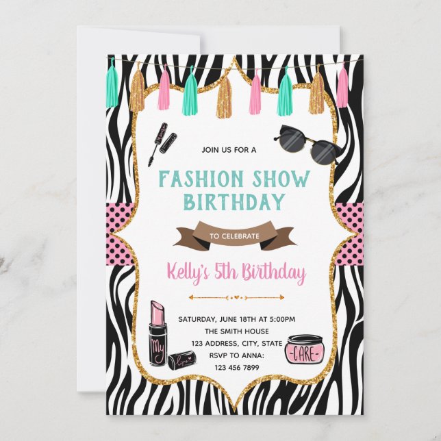 Fashion show make up birthday invite (Front)