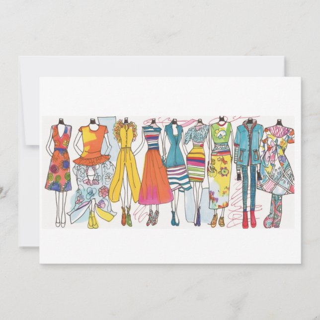 Fashion Sketch Art Print Colourful Blank Notecard (Front)