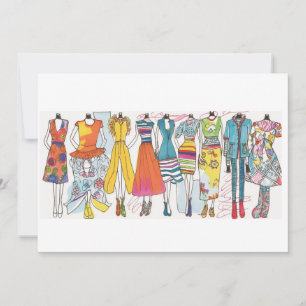 Fashion Sketch Art Print Colourful Blank Notecard