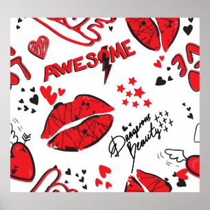 Fashion Sketch Glamour: Girlish Print. Poster