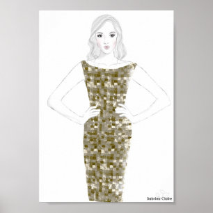 Fashion Sketch - Gold Dress Poster