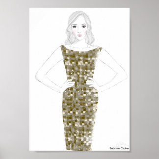 Fashion Sketch - Gold Dress Poster