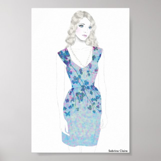 Fashion Sketch - Watercolor Floral Dress Poster (Front)