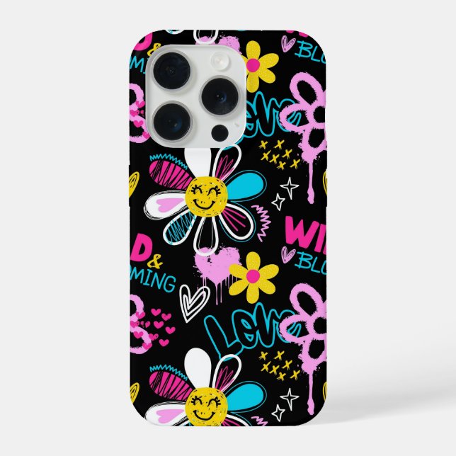 Fashion Smiley Flower Graffiti Pattern iPhone Case (Back)