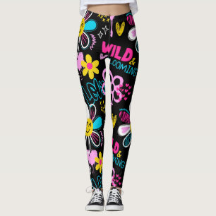 Fashion Smiley Flower Graffiti Pattern Leggings