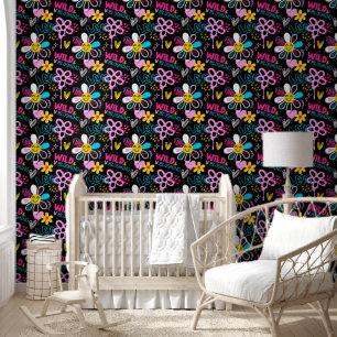 Fashion Smiley Flower Graffiti Pattern Wallpaper