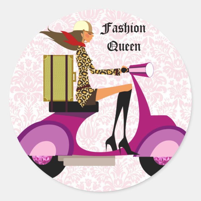 Fashion Stickers Scooter Woman Pink Leopard (Front)