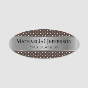 Fashion Style Dark Brown Polka Dot & Luxury Silver Name Tag
