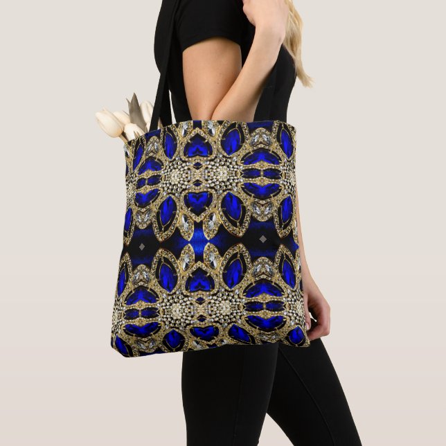 fashion stylish girly turquoise navy Blue gold  Tote Bag (Close Up)