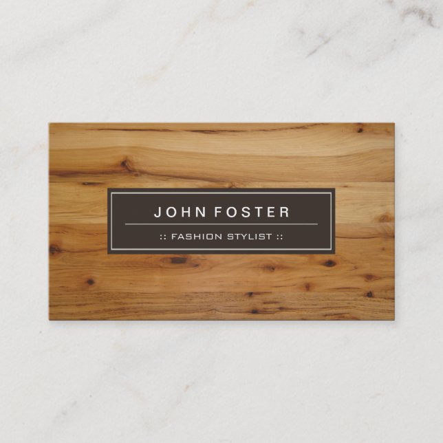 Fashion Stylist - Border Wood Grain Business Card (Front)