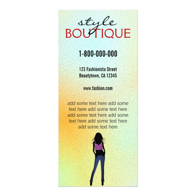 Fashion Stylist Boutique Retail Rack Card Template (Front)