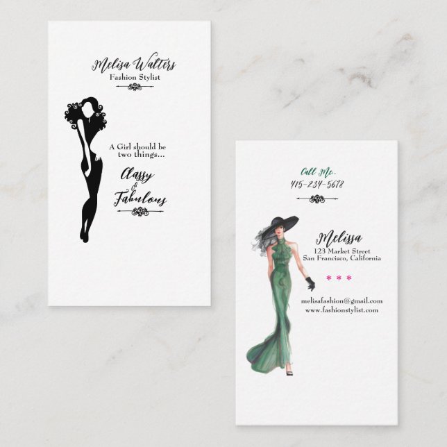 Fashion Stylist Classy & Fabulous Business Cards (Front/Back)