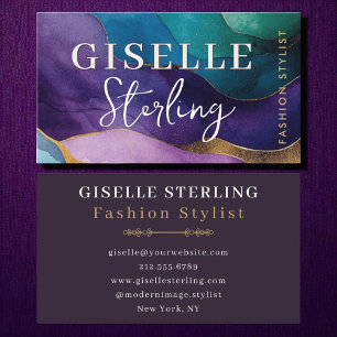 Fashion Stylist Purple Gold Modern Watercolor Business Card