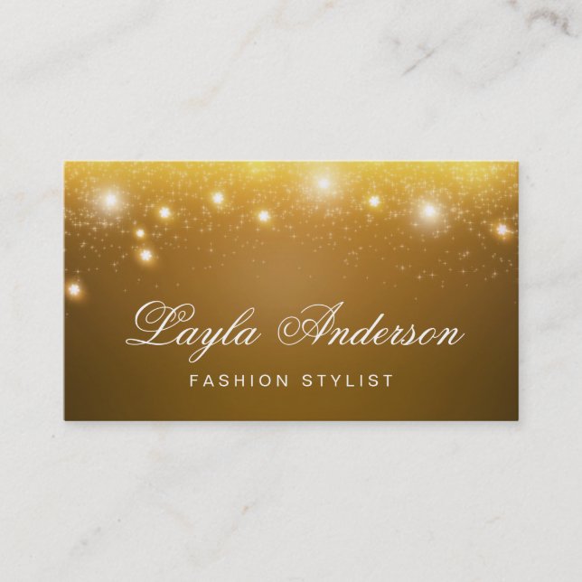 Fashion Stylist - Shimmering Gold Glitter Sparkles Business Card (Front)