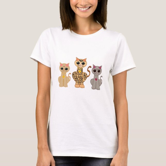 Fashion Three Cute Cats T-Shirt (Front)