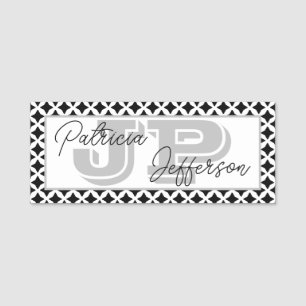 Fashion Trend Black and White Mesh Border Monogram Name Tag