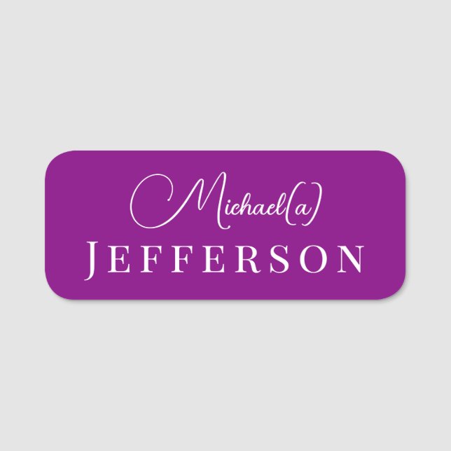 Fashion Trendy Violet Purple: Elegant Professional Name Tag (Front)