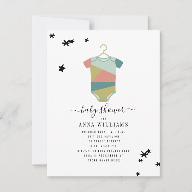 Fashion Unisex Bodysuit Baby Shower Invitation (Front)