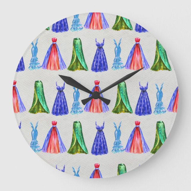 Fashion watercolor, hand-drawn dresses pattern. large clock (Front)