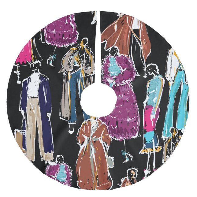 Fashion Winter Hand Drawn Sketch Brushed Polyester Tree Skirt (Front)