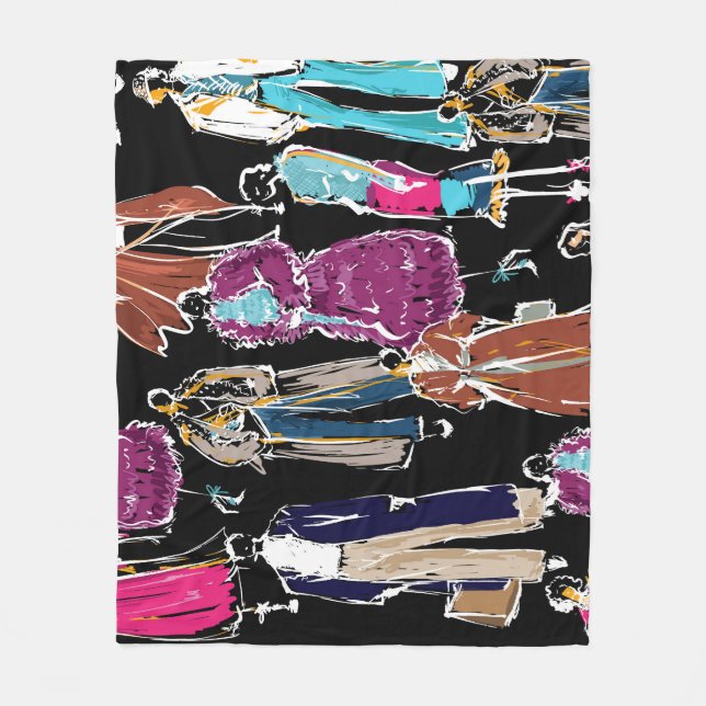 Fashion Winter Hand Drawn Sketch Fleece Blanket (Front)