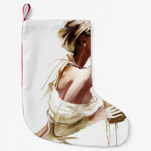 Fashion Woman: Stylish Contemporary Portrait. Small Christmas Stocking