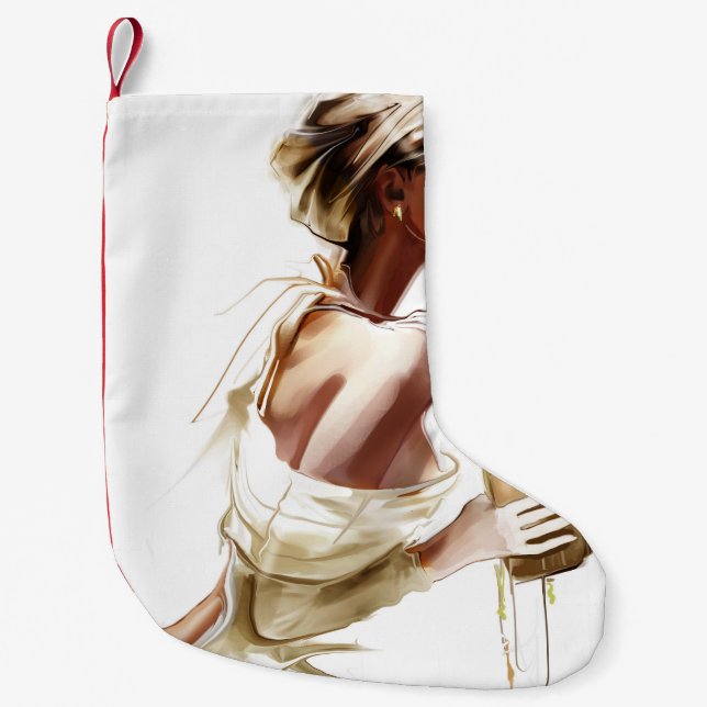 Fashion Woman: Stylish Contemporary Portrait. Small Christmas Stocking (Front)