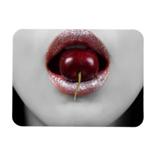 Fashion woman with cherry lips magnet