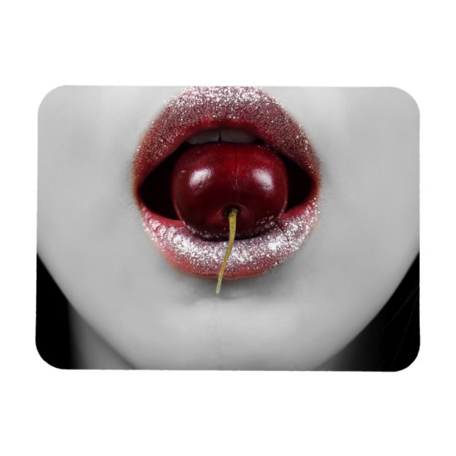 Fashion woman with cherry lips magnet (Horizontal)