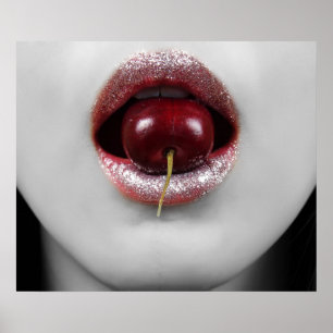 Fashion woman with cherry lips poster