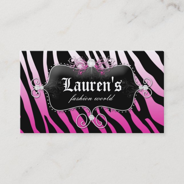 Fashion Zebra Jewellery Modern Pink Business Card (Front)