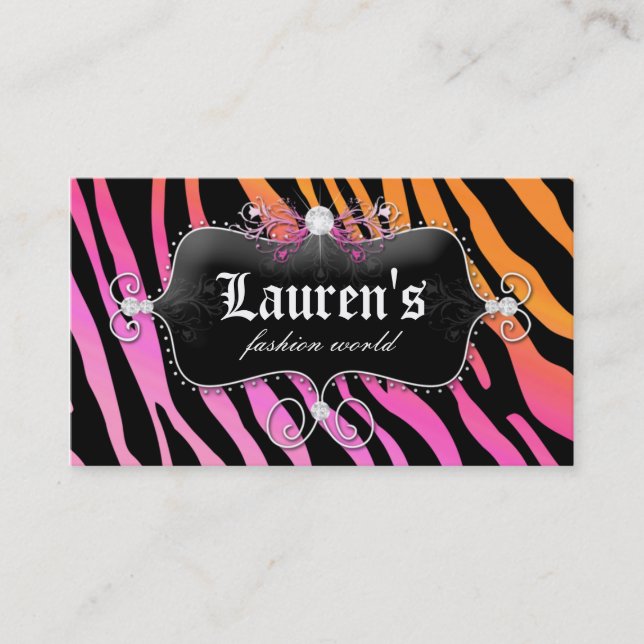 Fashion Zebra Jewellery Modern Pink Orange Business Card (Front)