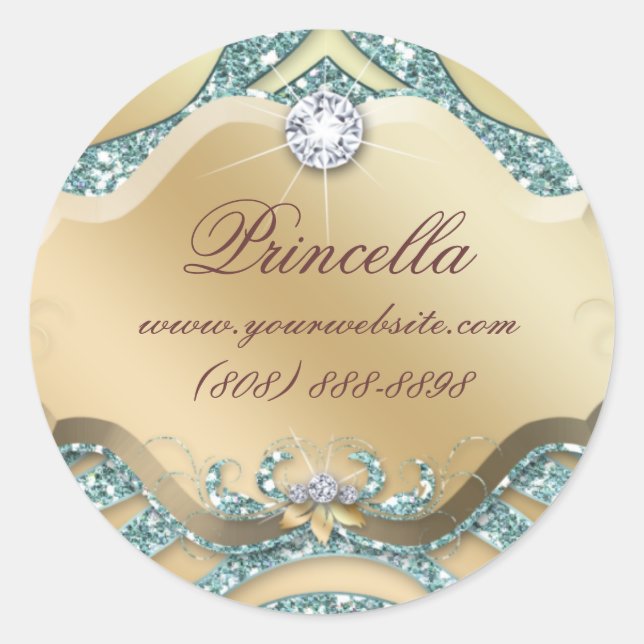 Fashion Zebra Sticker Jewellery Sparkle Teal Gold (Front)