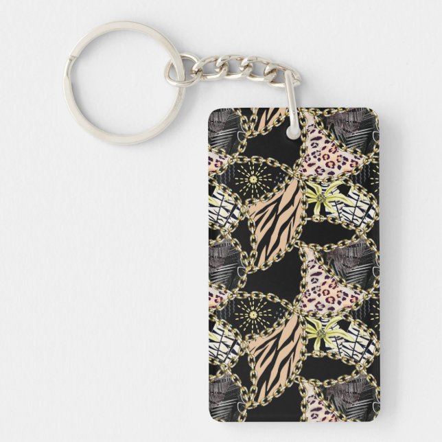 Fashionable, abstract, chains, tiger skin. key ring (Front)