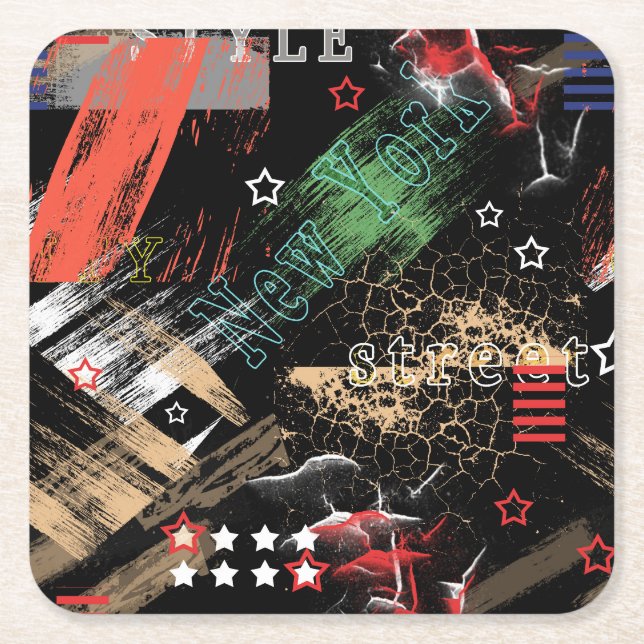 Fashionable abstract grunge square paper coaster (Front)