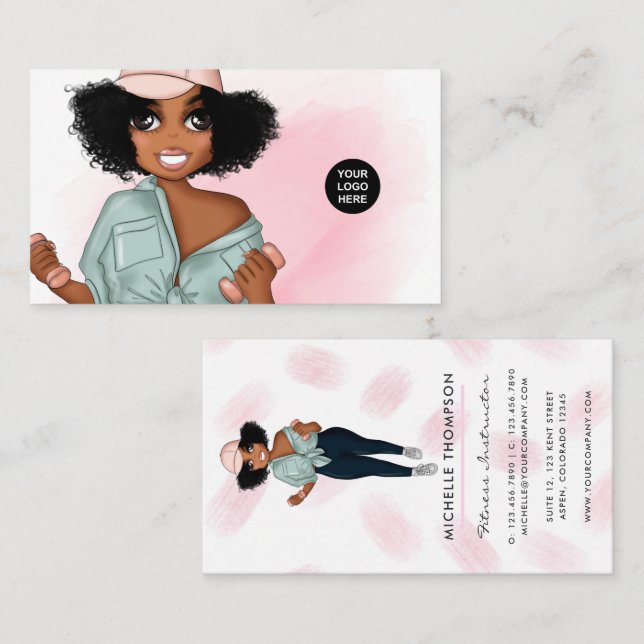 Fashionable Afro Fitness Instructor Girl Business  Business Card (Front/Back)