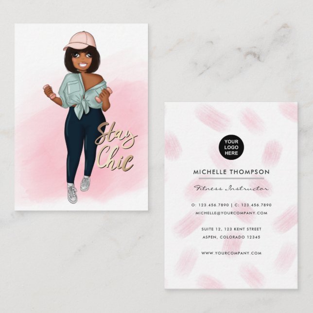 Fashionable Afro Fitness Instructor Girl Business  Business Card (Front/Back)