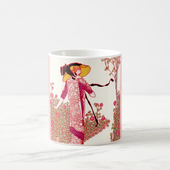 Fashionable Art Deco Lady in a Rose Garden Coffee Mug (Center)