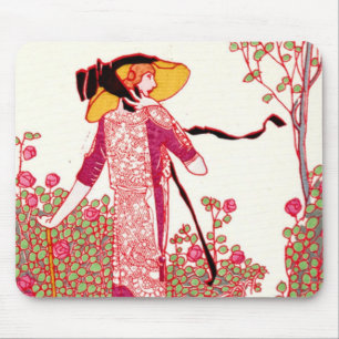 Fashionable Art Deco Lady in a Rose Garden Mouse Mat