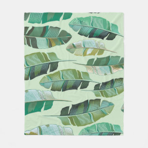 Fashionable Banana Plants Tropical Illustration Fleece Blanket