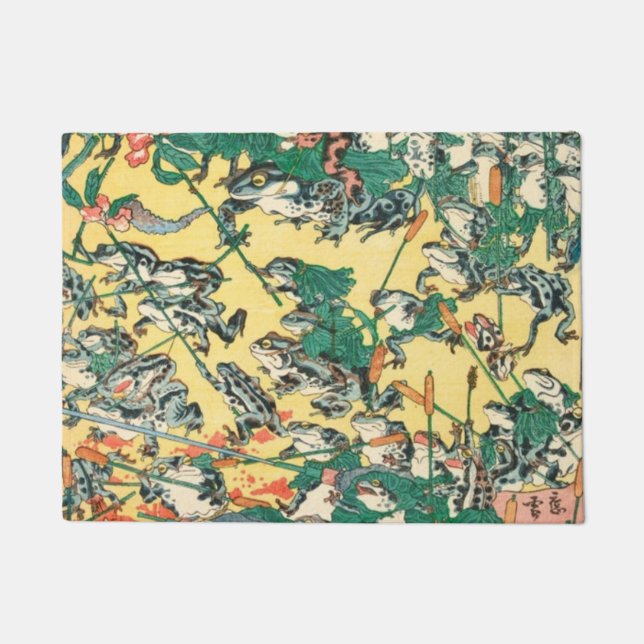 Fashionable Battle Of Frogs By Kawanabe Kyosai Doormat (Front)